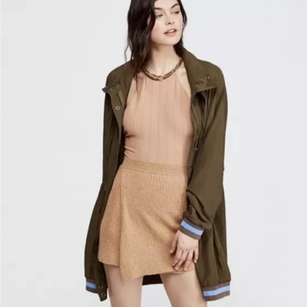Free People Mod Wrap Skirt Sz XS Extra Small Ribbed Knit Caramel Heather Elastic